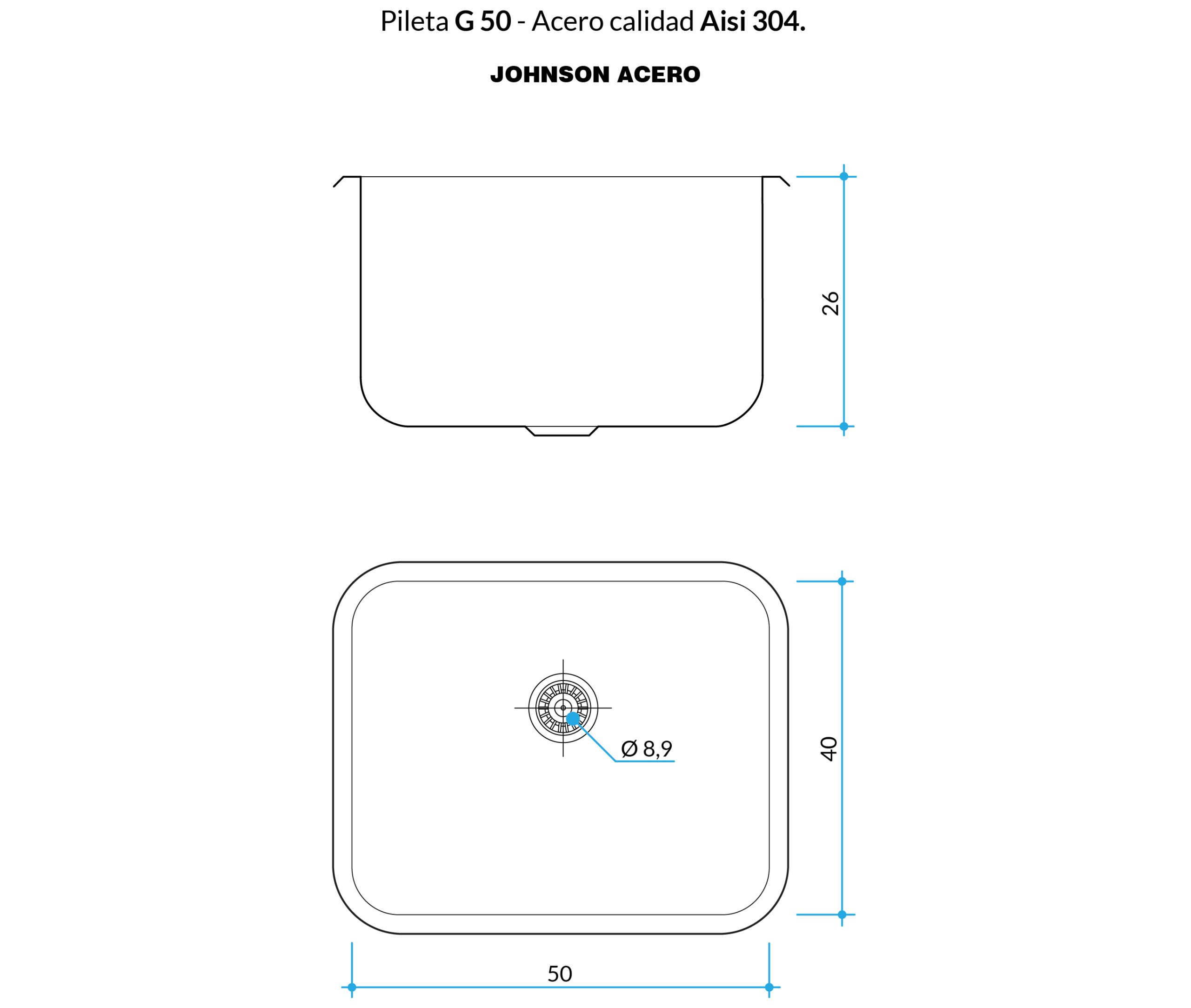 JOHNSON G50 PILETA SIMPLE 50X40X26 - Imagen 2