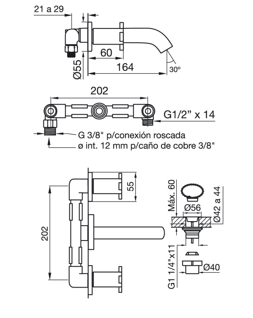 FV 203/D7 ALERCE LAVATORIO DE PARED CR - Imagen 2