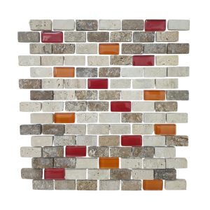 FACHIA MALLA TRAVERTINO 2X4 MURO MIX VIDRIO ROJO Y NARANJA X UNID.