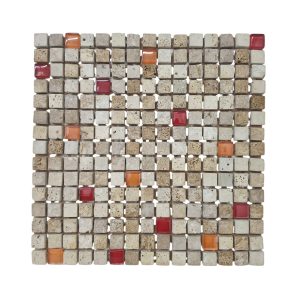 FACHIA 30X30 MALLA 2X2 TRAVERTINO MIX VIDRIO ROJO PASION X UN.