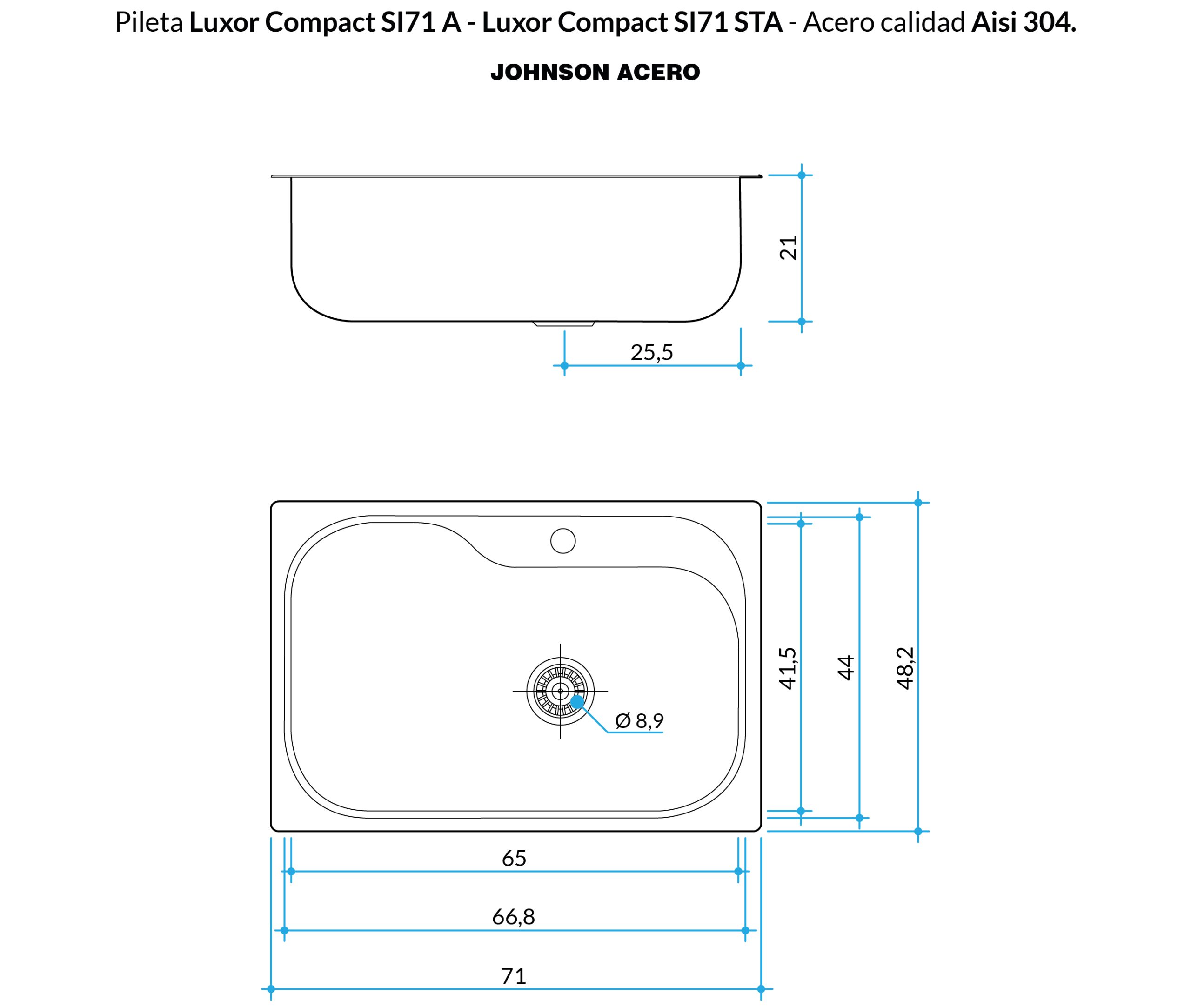 JOHNSON LUXOR SI71A PILETA 304 71X48.2X21 (1 AG.MONOC.) - Imagen 2