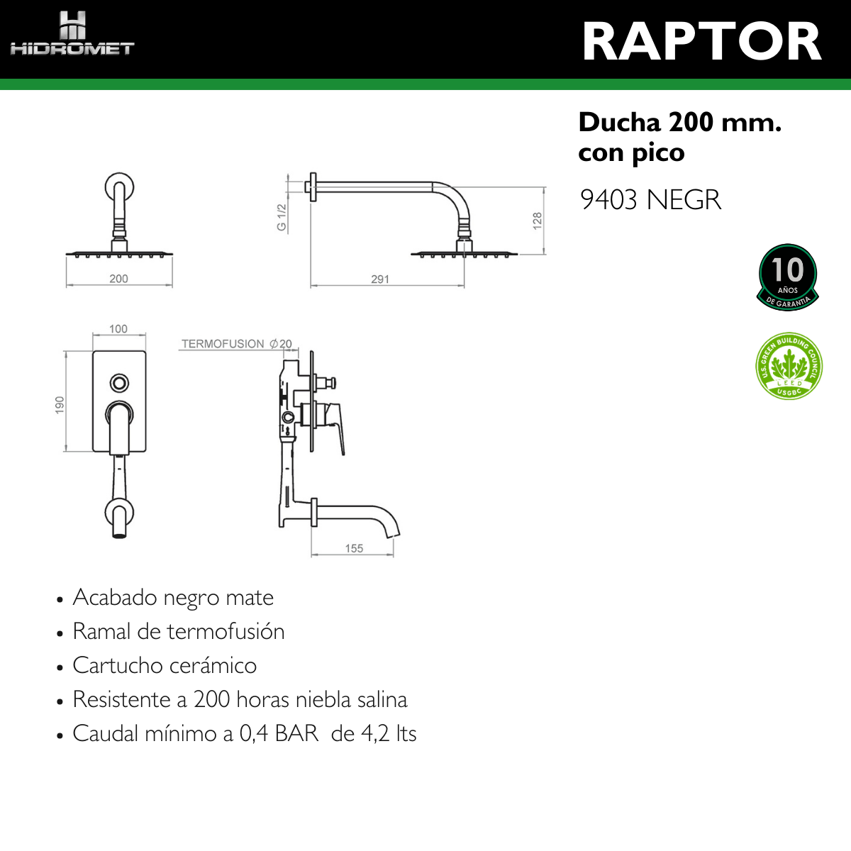 HIDROMET 9403NEGR RAPTOR DUCHA C/TRANSF. BLACK - Image 2
