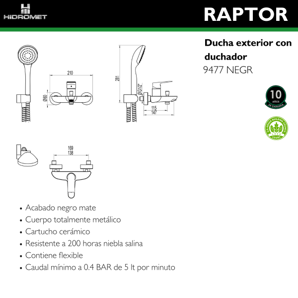 HIDROMET 9477NEGR RAPTOR DUCHA C/TRANSF. EXTERIOR BLACK - Image 2