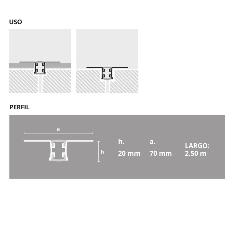 ATRIM JUNTA DILATACION 5488 ALUMINIO 70MMX20MM NEGRO X2,5 MT - Imagen 2