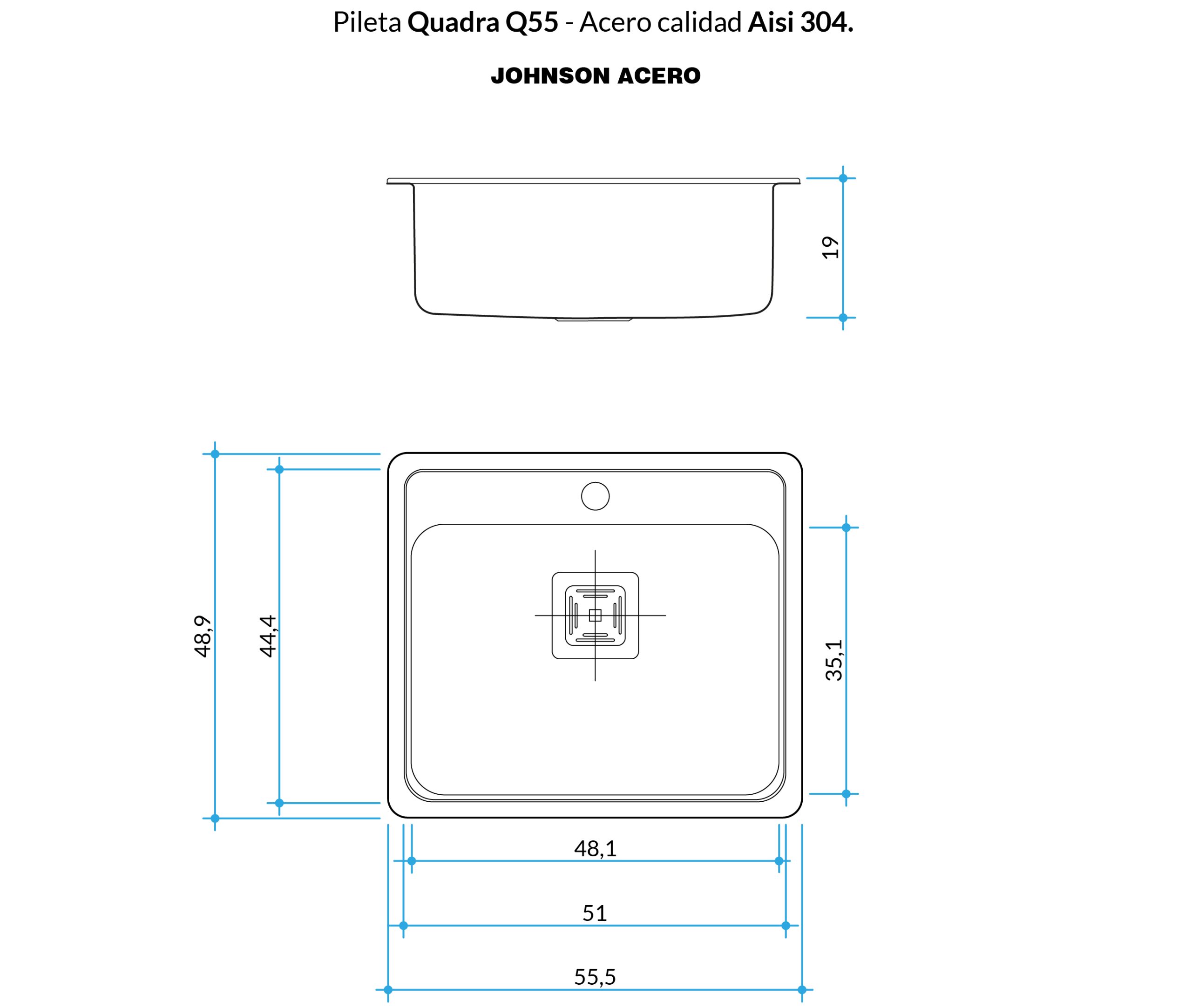 JOHNSON QUADRA MINI Q55 BACHA 304 48,9X55,5X19 - Imagen 2