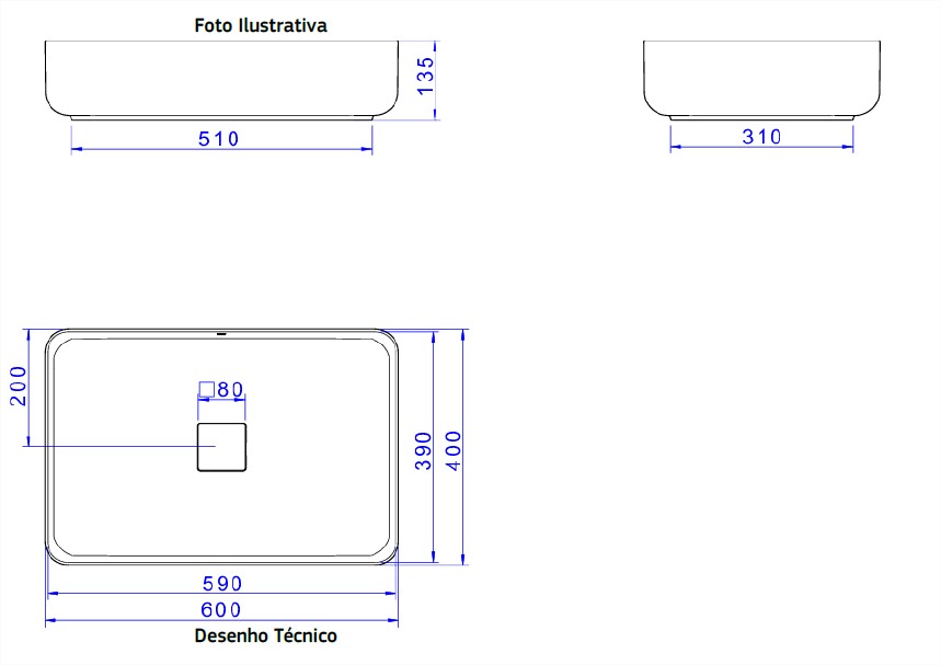 AQUALAF BACHA DECA L 13060.94 60X40X13,5 NEGRO MATE - Imagen 2