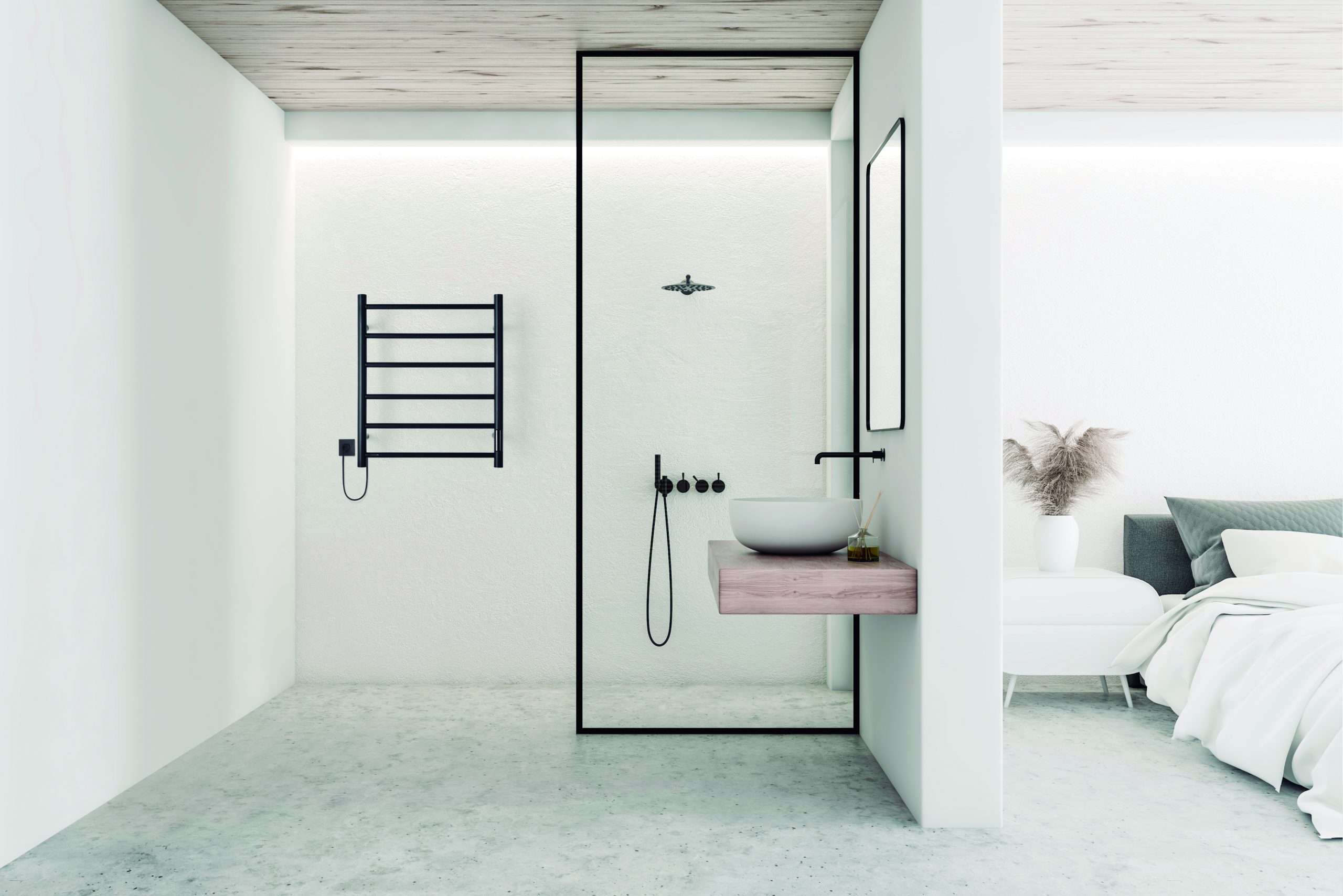 ATRIM TOALLERO ELEC. 1119+COCO FLOW 60X50X12CM AC. NEGRO MATE - Imagen 2