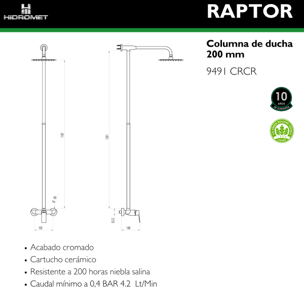 HIDROMET 9491 DUCHA RAPTOR EXT S/TRANS. C/BARRAL CR - Image 2