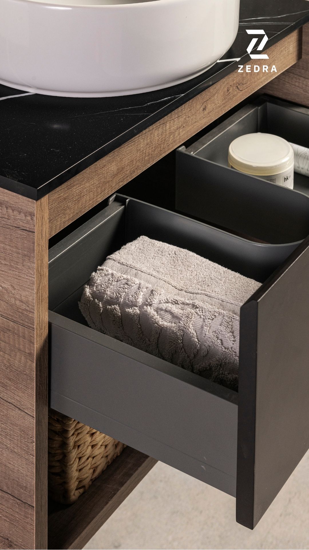 ZEDRA VANITORY CLASSIC ROVERE NOTTE 60CM FRENTE NEGRO - Imagen 2