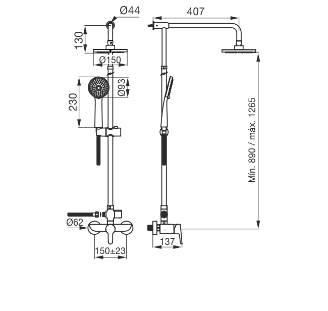 FV 312/B5 PUELO DUCHA MONOCOMANDO BARRAL EXTERIOR NG (NEGRO) - Image 2