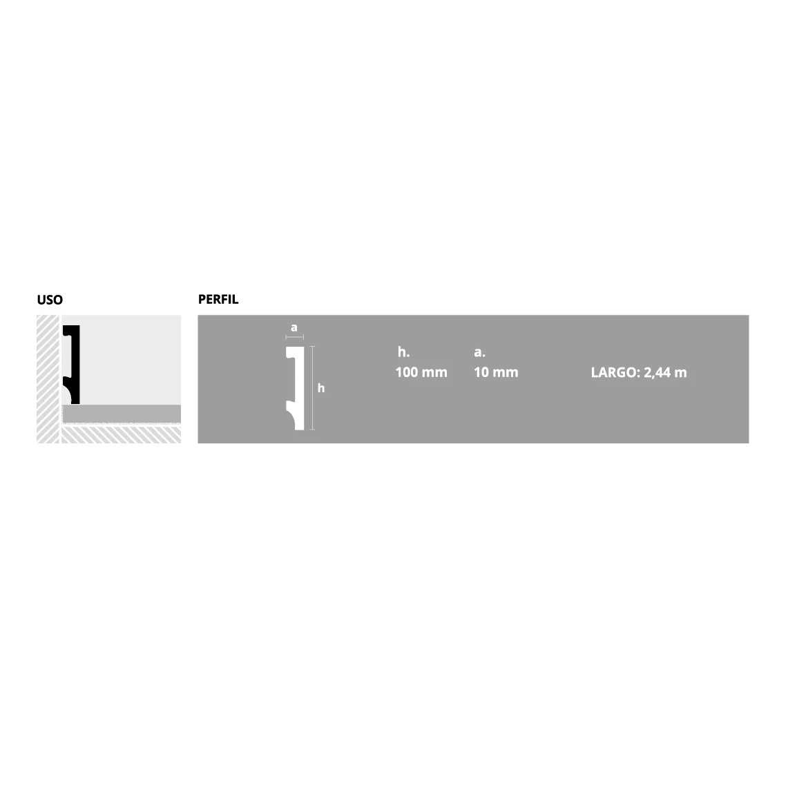 ATRIM EPSILON 2302E ZOCALO PLAIN 100MM X10MM X2,44MTS BCO MATE (OBRA) - Imagen 2