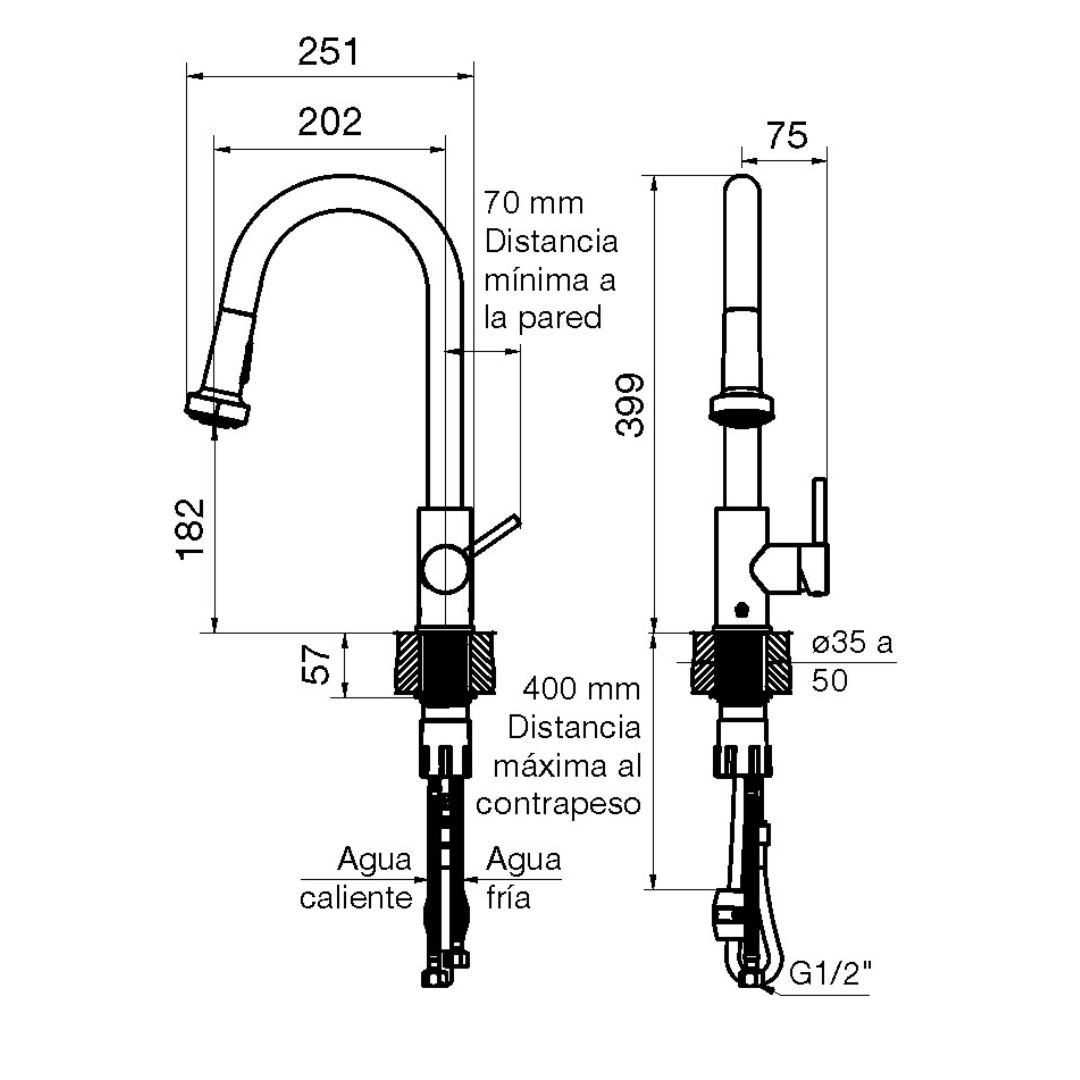 FV 412/N9 HUEMUL MONOCOMANDO MESADA COCINA NG (NEGRO) - Imagen 3