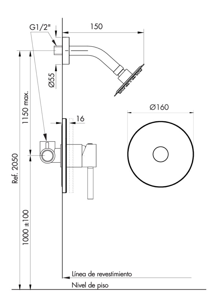 FV 108/I1 AI INOX ONE DUCHA MONOCOMANDO SIN TRANSFERENCIA - Imagen 2